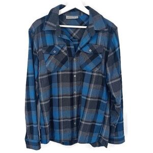Icebreaker Merino Wool Plaid Button Up Shirt Men’s Small Blue Gray Flannel